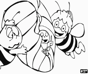 Maya en Willy het helpen van een worm kleurplaat