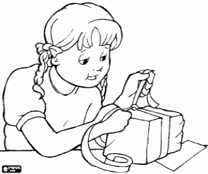 Het meisje bereidt een gift voor mamma kleurplaat