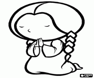 Het meisje in het gebed standpunt kleurplaat