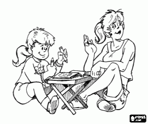 Meisje spelen om te schilderen met haar moeder kleurplaat