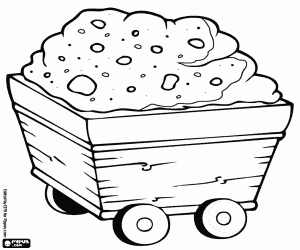 Mijn kar met opgravingen materiaal kleurplaat