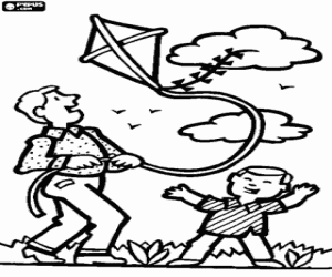 Mijn vader en ik met de kite kleurplaat