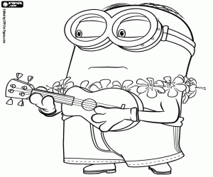 Een minion met een ukelele kleurplaat