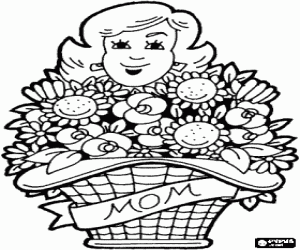 Moeder of Mam met een prachtig boeket bloemen kleurplaat