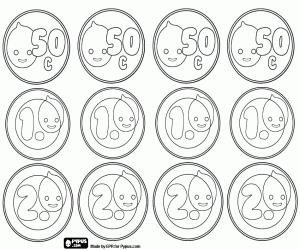 Munten van Pypus 0.50, 1 en 2 kleurplaat