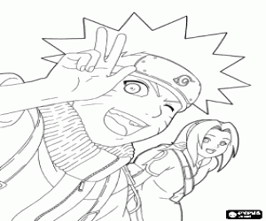 Naruto Uzumaki en Sakura Haruno kleurplaat