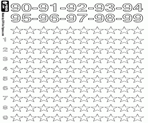 Van negentig naar honderd met sterren kleurplaat