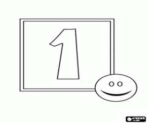 Nummer 1 met een blij gezicht kleurplaat