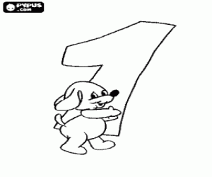 Nummer 1 met een hond kleurplaat