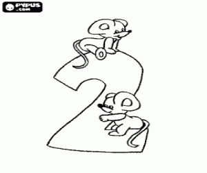 Nummer 2 met twee muizen kleurplaat