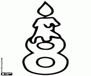 Nummer acht met verjaardag kaars kleurplaat