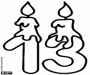 Het nummer dertien met twee kaarsen kleurplaat