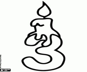 Nummer drie met een verjaardag kaars kleurplaat