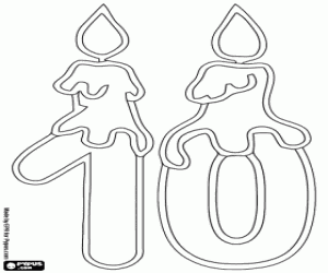 Het nummer tien en een kaars kleurplaat