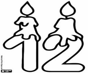 Nummer twaalf en kaarsjes kleurplaat