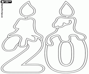 Nummer twintig met verjaardag kaarsen kleurplaat