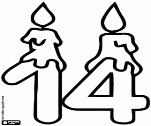 Nummer veertien met kaarsen kleurplaat