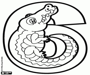 Nummer zes, een krokodil kleurplaat