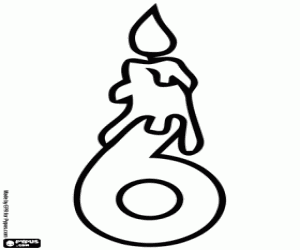 Nummer zes en verjaardag kaars kleurplaat