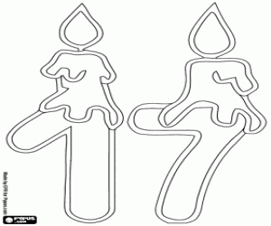 Het nummer zeventien kaarsen kleurplaat