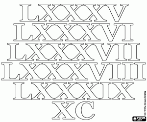 Nummers van 85 tot 90 volgens de Romeinen kleurplaat