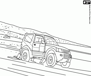 Een off-roader op zanderige terrein kleurplaat