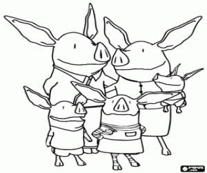 Olivia de pig met haar familie kleurplaat