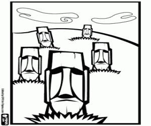 Onvolledige moais, Rapa Nui Park kleurplaat