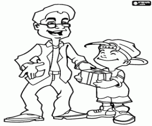 Papa ontvangen van een geschenk van zijn zoon kleurplaat