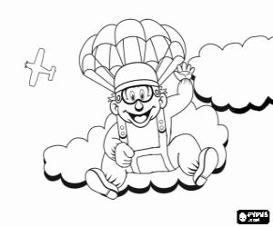 Een parachutist in de wolken kleurplaat