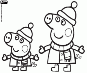 Peppa en George in de winter kleurplaat
