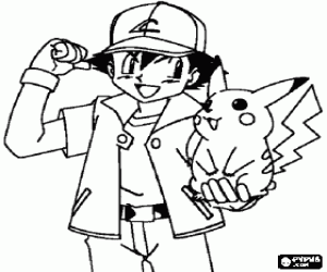 Pikachu en Ash van Pokemon kleurplaat