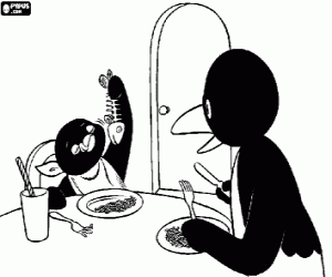 Pingu eet een lekkere vis kleurplaat