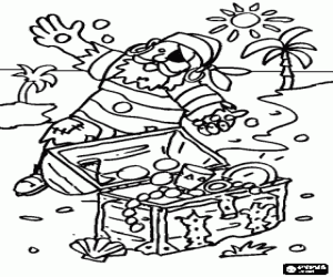 Een piraat met gouden munten kleurplaat