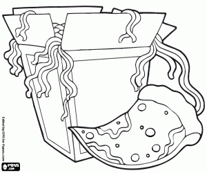 Pizza en Chinese noedels kleurplaat