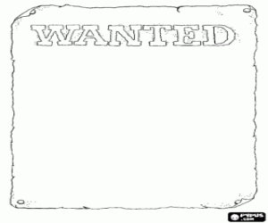 Een poster Wanted in wit kleurplaat