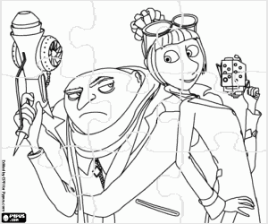 Puzzel van Gru en Lucy in actie kleurplaat