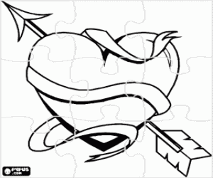 Puzzel van een hart met een pijl kleurplaat