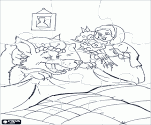 Puzzel van Roodkapje en de bloemen boeket kleurplaat