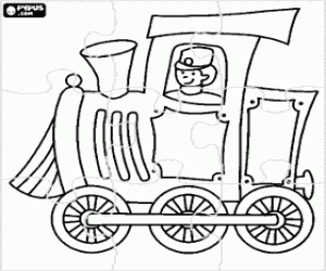 Puzzel van een stoomlocomotief kleurplaat