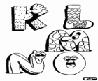 Letters K, L, M, N en O met grappige tekeningen