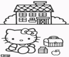 Hello Kitty voor zijn huis met zijn snack