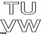 Hoofdletters T, U, V en W