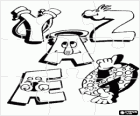 Puzzel van letters Y, Z en anderen met grappige tekeningen