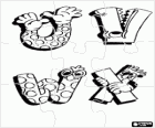 Puzzel van letters U, V, W en X met leuke illustraties
