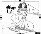 Puzzel van het oude Egypte - Over een piramide en een palm Cleopatra lopen samen met zijn kat, die de godin Bastet, met hun hoofddeksels in de vorm van slang of asp