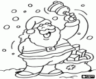 Santa Claus lachen en het luiden van de klok in de sneeuw