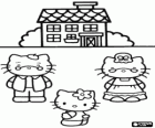 Hello Kitty met haar grootouders voor hun huis