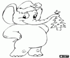 Elephant met een hoed en Kerstman kerstboom in de buis