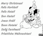 Kerstkaart met Mickey Mouse verkleed als kerstman